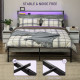 King Steel Bed Frame, with LED Lights and Headboard Shelf - Grey