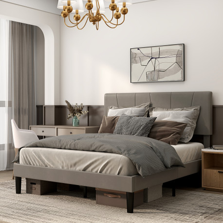 King Velvet-Feel Headboard Bed Frame - Grey