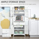 Kitchen Cupboard, Wooden Storage Cabinet with Framed Glass Door, Drawer, Microwave Space for Dining and Living Room, White