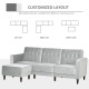 L Shape Sofa Bed Set with 3-Seater Sofa and Footstool, Corner Sofa Bed with Ottoman, Light Grey