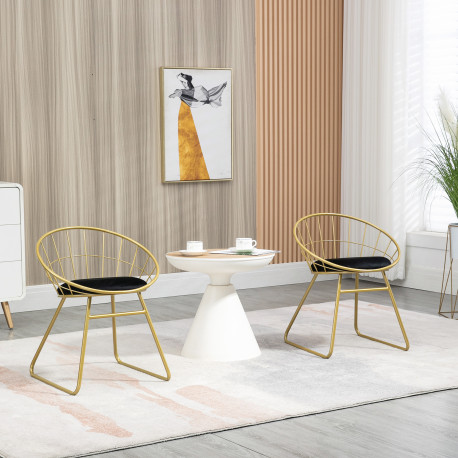 Modern Dining Chairs Set of 2, Metal Wire Kitchen Chair with Velvet-feel Cushion, Round Back and Steel Frame for Living Room, Be