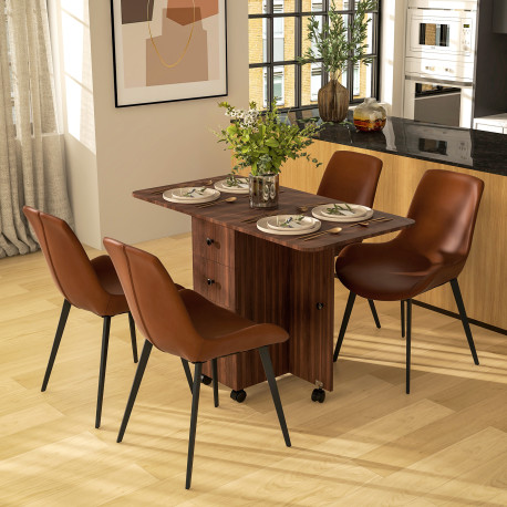 Multi-Storage Six-Person Drop Leaf Dining Table -  Distressed Brown