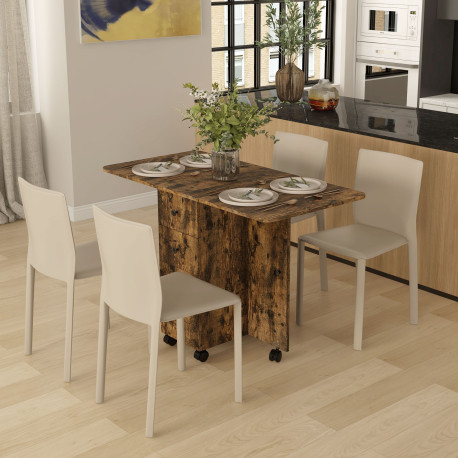 Multi-Storage Six-Person Drop Leaf Dining Table -  Rustic Brown