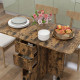 Multi-Storage Six-Person Drop Leaf Dining Table -  Rustic Brown