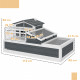 PawHut Tortoise House 3-Room with 2 Stories, Ladder, Balcony, Tray, Openable Roof, 59H x 112L x 65Wcm, Grey