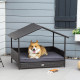 PawHut Wicker Dog Bed, Elevated Rattan Dog House with Removable Cushion and Canopy, for Small and Medium Dogs, 98 x 69 x 70cm - 