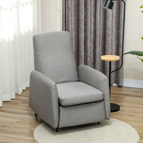 Push Back Recliner Armchair, Fabric High Back Reclining Chair with Adjustable Leg Rest and Pocket Spring Seat for Living Room, B