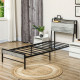 Single Steel Bed Frame, with LED Lights and Headboard Shelf - Grey