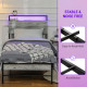 Single Steel Bed Frame, with LED Lights and Headboard Shelf - Grey