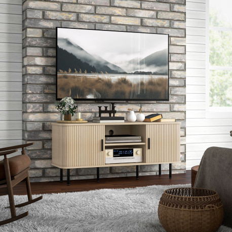 TV Stand Cabinet for TVs up to 55 Inches, TV Unit with Storage Shelves and Cupboard for Living Room, Oak Tone