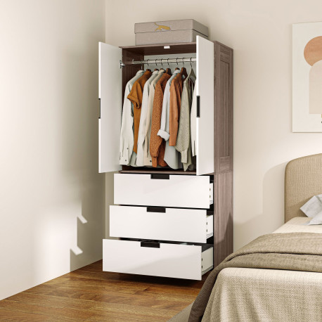 Two Door, Two Drawer Wardrobe - White/Brown