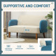 Two-Seater Velvet-Feel Mid Century Sofa - Cream/Blue