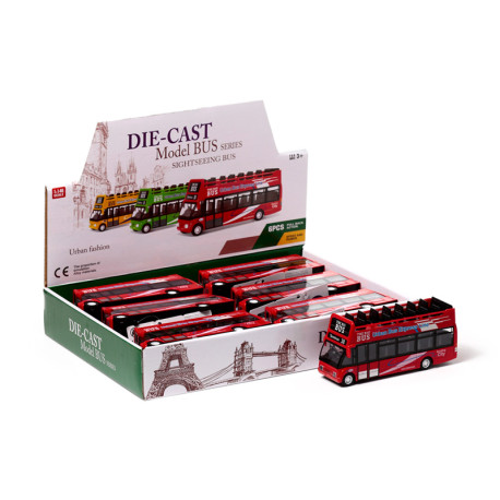 Pull Back Action Toy - Red Open Top Bus