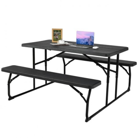 Foldable Picnic Table Bench Set with Anti-slip Pads