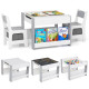 4 in 1 Kids Table and Chairs Set with Reversible Tabletop and Bookshelves