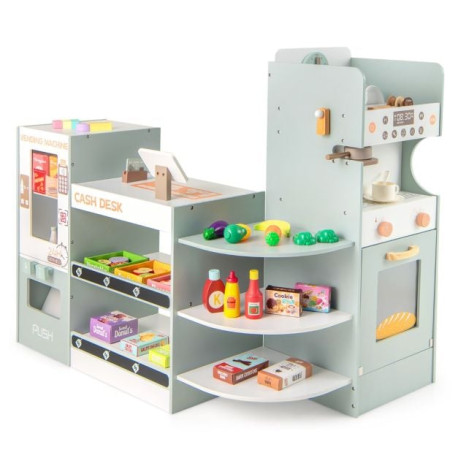 Kids Grocery Store Playset Wooden Pretend Play Supermarket