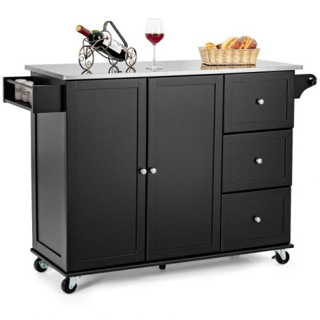 2-Doors Rolling Kitchen Island Cart with 3 Drawers