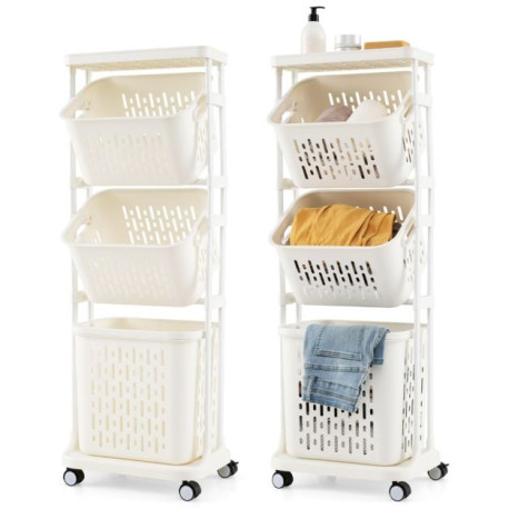 3-Tier Laundry Hamper Cart with 4 Rolling Wheels