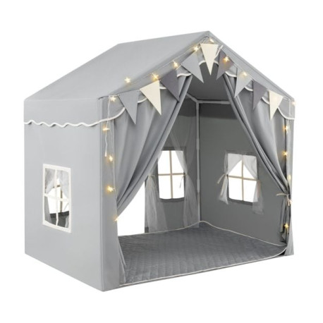 3-4 Kids Large Play Tent House with 2 Opening Doors  Star Lights and Plaid Pennants