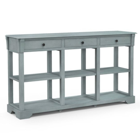 Retro Console Table with 3 Drawers and Open Shelves