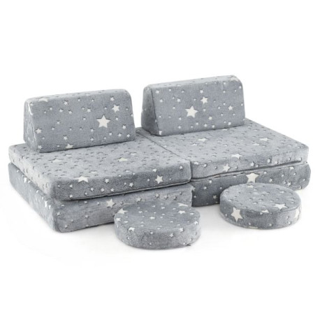 Glow in the Dark Modular Kids Play Couch Set with Machine-washable Flannel Covers and Portable Handles