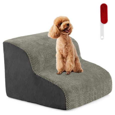 2-Tier Dog Ramp Pet Stairs with Washable Cover and High-Density Foam