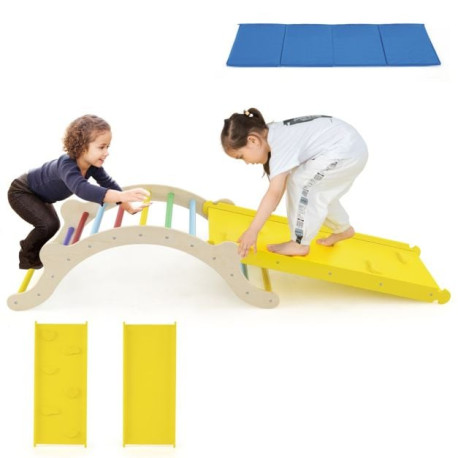 3-In-1 Wooden Climber with Ramp Toddler Climber Arch