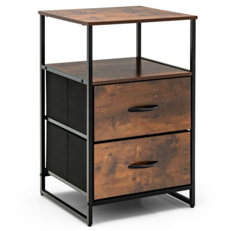 Metal Frame Storage Cabinet with 2 Drawers and Wooden Top