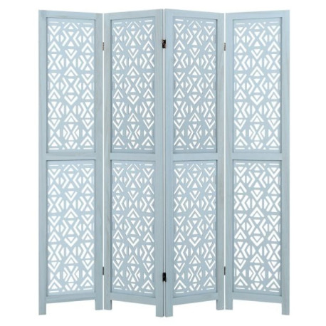 165cm 4-Panel Wooden Room Divider with Carved Cutout Pattern and Solid Wood Frame