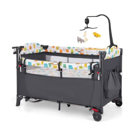 5-in-1 Baby Bassinet Bedside Sleeper with Diaper Changer and Hanging Toys