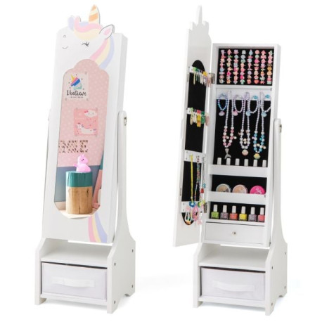 Kids Jewelry Armoire Cabinet Full Length Mirror with Tilt Angles