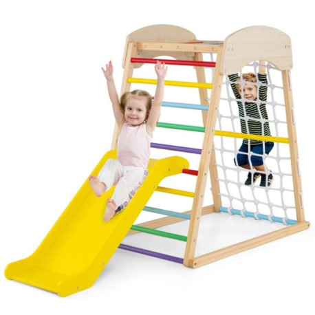 4-in-1 Jungle Gym Wooden Indoor Toddler Playground with Slide