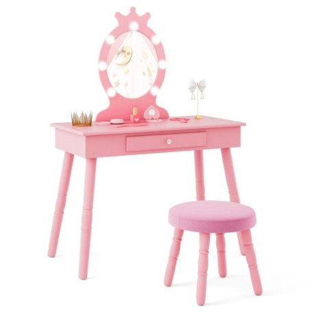 Kids Vanity Set with Lighted Mirror and Adjustable Brightness for Kids Aged 3-7 Years Old
