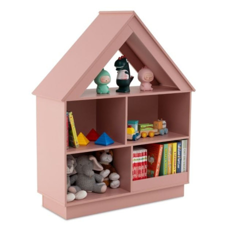 Kids Dollhouse Bookshelf with Anti-toppling Devices and 3-Tier Open Display Shelf for Toddlers