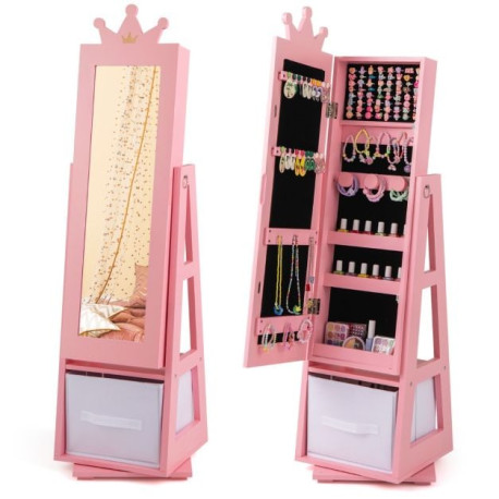 Kids Jewelry Cabinet Standing Jewelry Organizer with Full-Length Mirror