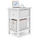 Wooden 2-Layer Bedside End Table Nightstand with Basket + Drawer