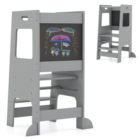 Toddler Kitchen Step Stool with Activity Chalkboard and Adjustable Height
