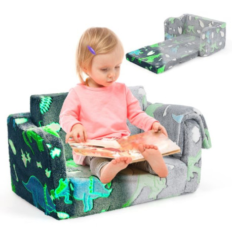 Kids Couch with Blanket 2-in-1 Folding Toddler Sofa Glow in the Dark Chair