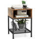 3-Tier Square End Table with Storage Cube and Mesh Shelf