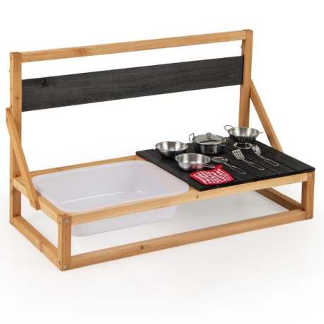 Fir Wood Pretend Play Kitchen with Hanging Hooks and Blackboard