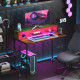 100cm Computer Desk with LED Lights and Power Outlets, Gaming Desk with Monitor Stand, Computer Table with Remote for Home Offic
