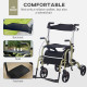 2 in 1 Wheelchair &amp; Folding Rollator Walker with Seat, Backrest, Footrest Combo, Lightweight Walking Frame with Storage Bag, Adj