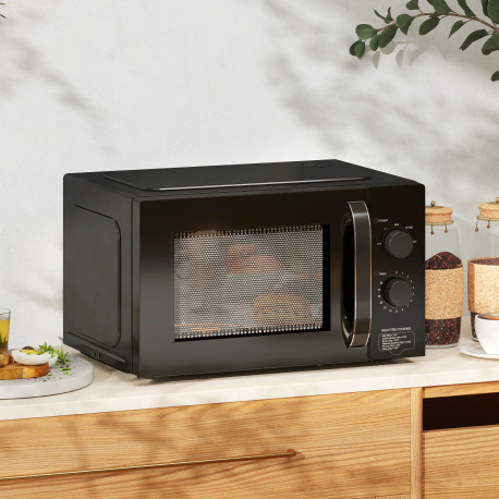23L 800W Microwave Oven, Solo Manual Microwave with 5 Power Levels, Defrost, 35 Minutes Timer, Clock, Easy Clean, Small Black Mi