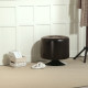 360° Swivel Foot Stool Round PU Footstool with Thick Sponge Padding and Solid Steel Base, Brown