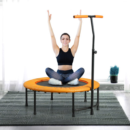 40" Fitness Trampoline with Adjustable Handle, Rebounder Trampoline Mini Jumper for Indoor Exercise Workout, Support Up to 100kg