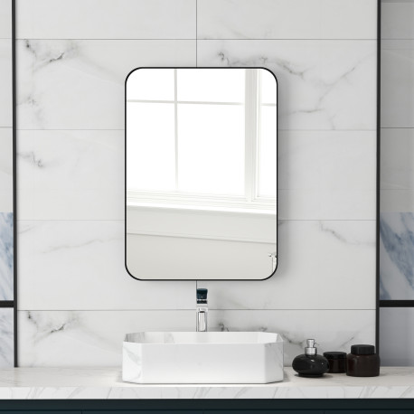 70 x 50cm Curved Bathroom Mirror - Black