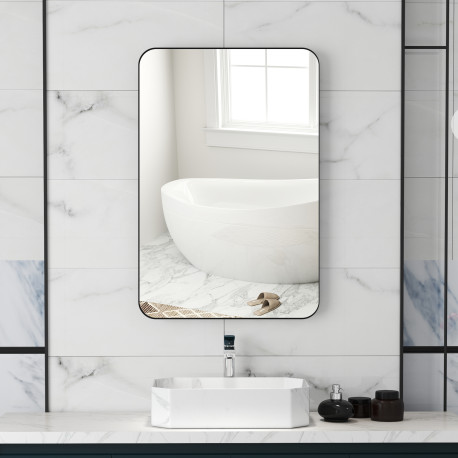 90 x 60cm Curved Bathroom Mirror - Black