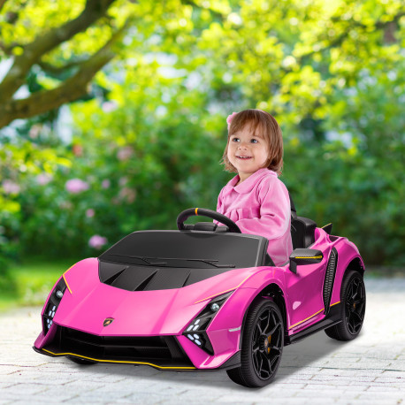 AIYAPLAY 12V Lamborghini Autentica Licensed Kids Electric Car with Remote Control, 4 Suspension Wheels, Soft Start, Pink