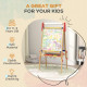 AIYAPLAY 3 in 1 Wooden Kids Easel with Paper Roll, Whiteboard &amp; Chalkboard, Painting Accessories