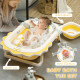AIYAPLAY Foldable Baby Bath Tub Set with Bath Cushion, Wash Basin, Non-slip Stand &amp; Bottom, Yellow